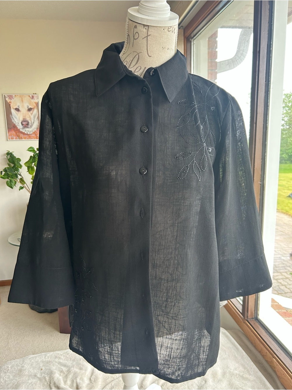 ALIA Black Sheer Button-Up Top